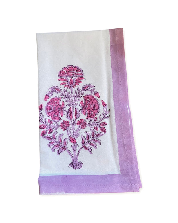 Modern Floral Napkins with Wide Solid Border in Lavenders, Set of 4