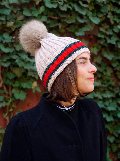 Racing Stripe Hat with Fur Pompom - Black – Buggy NYC