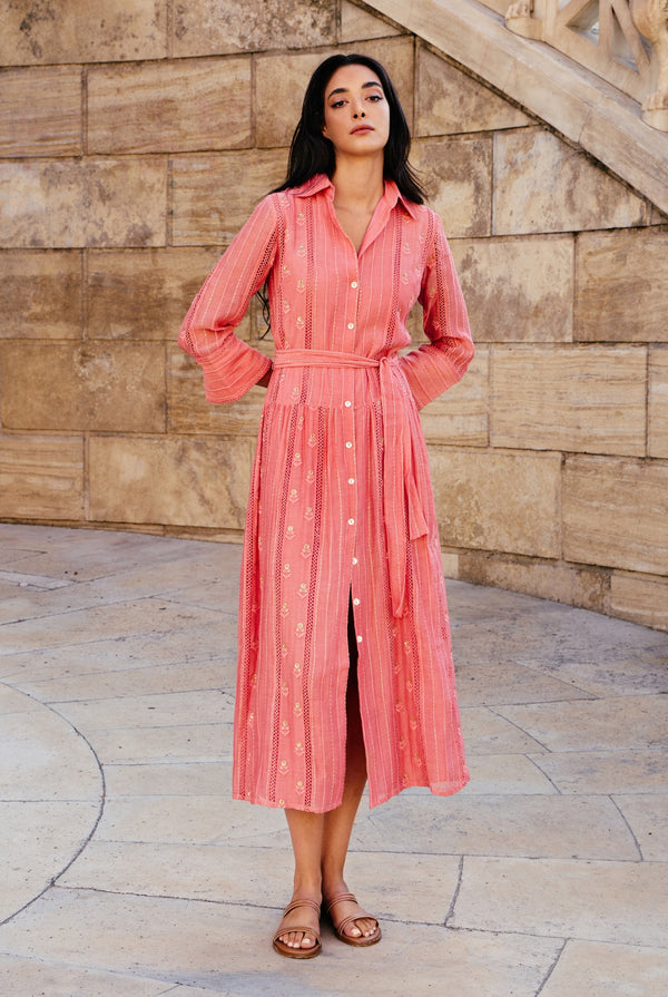 Coral Sequin Shirt Dress