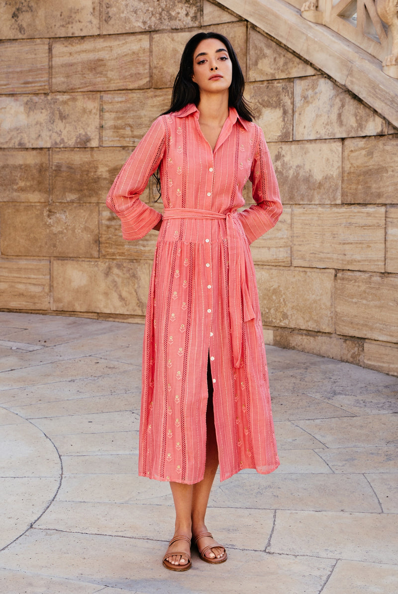 Coral Sequin Shirt Dress