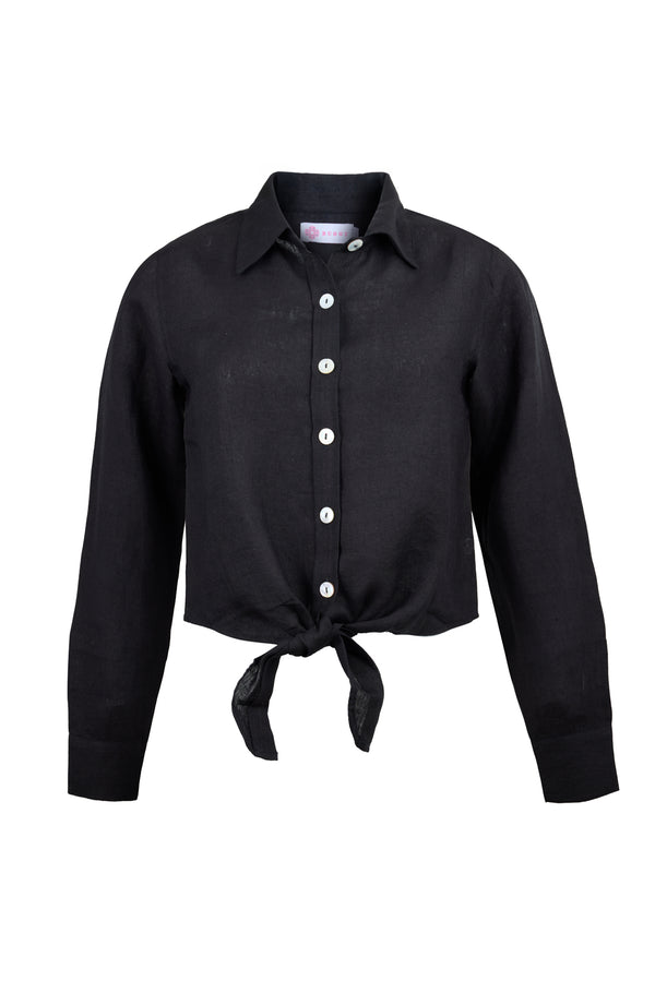 Linen Tie Shirt in Black