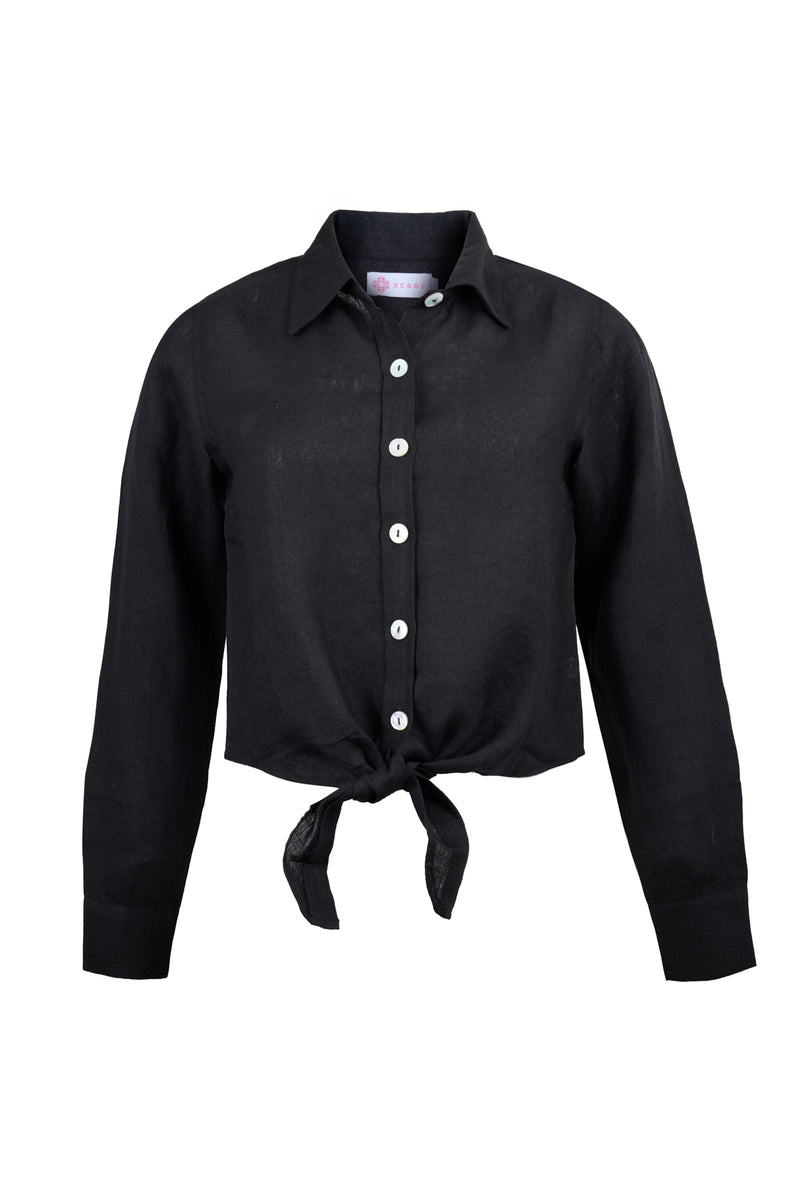 Linen Tie Shirt in Black