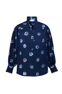 Zoe Blouse in Navy Shibori Floral