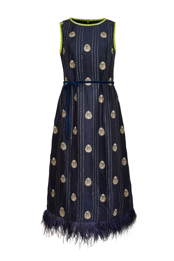 Fête Feather Dress in Midnight Blue