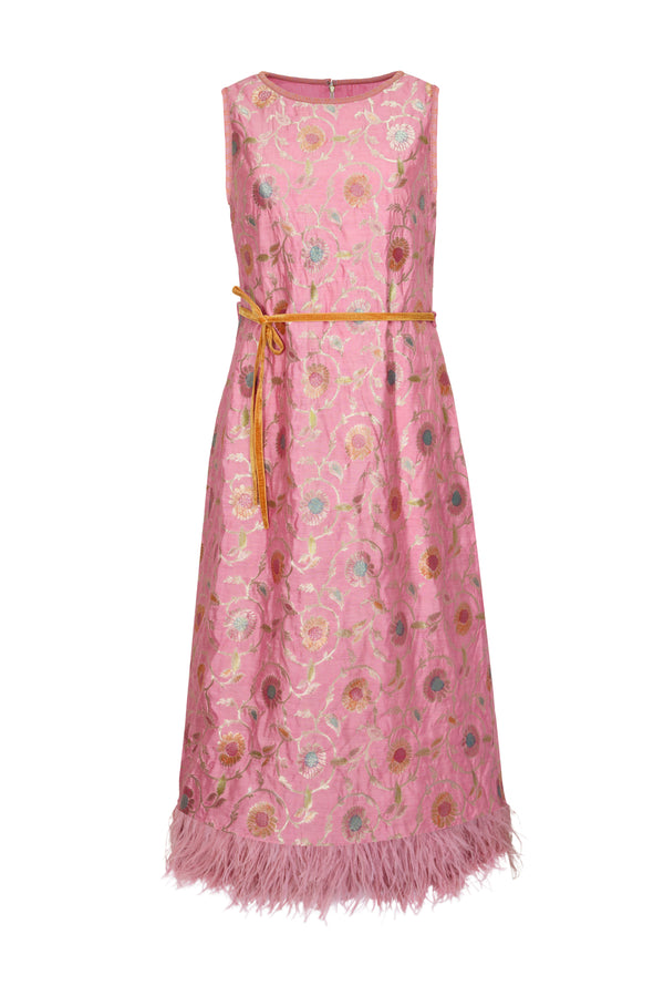 Fête Feather Dress in Pink Varanasi