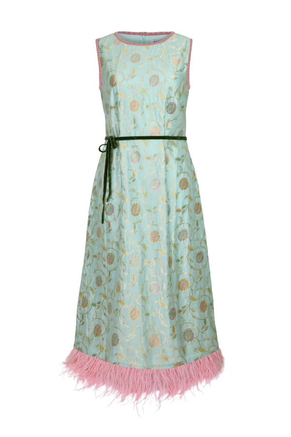 Fête Feather Dress in Seafoam Varanasi