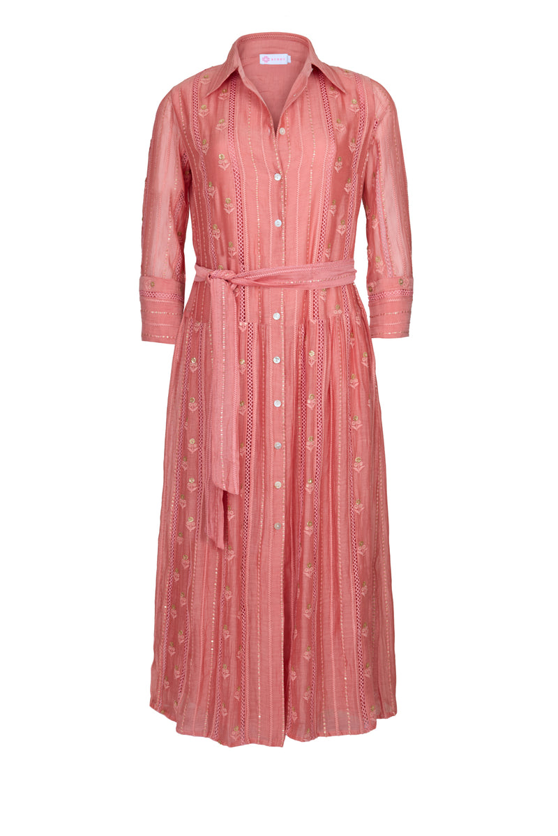 Sequin Shirt Dress in Coral