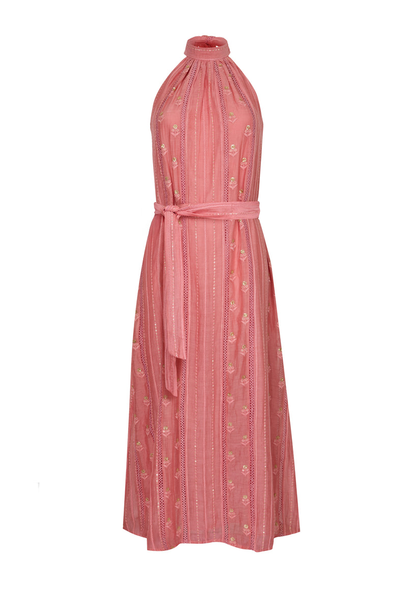 Sequin Halter Dress in Coral