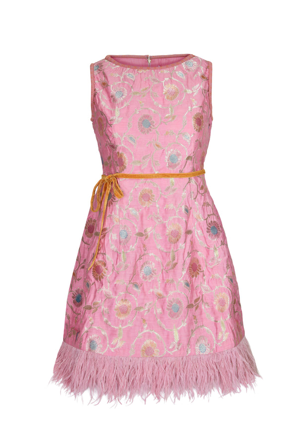 Soiree Feather Dress in Pink Varanasi