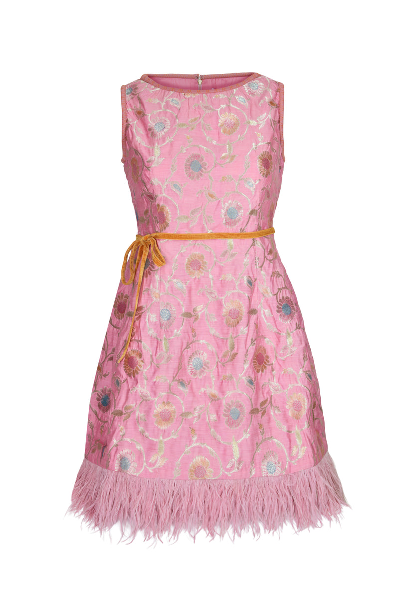 Soiree Feather Dress in Pink Varanasi