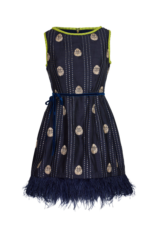 Soiree Feather Dress in Midnight Blue