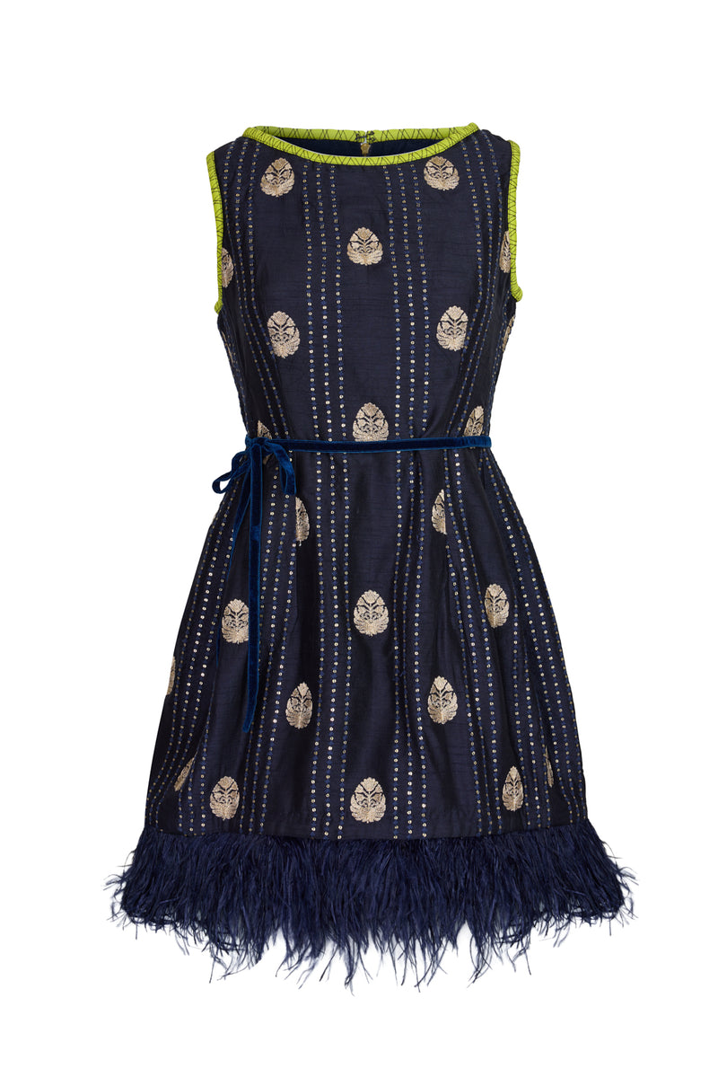 Soiree Feather Dress in Midnight Blue