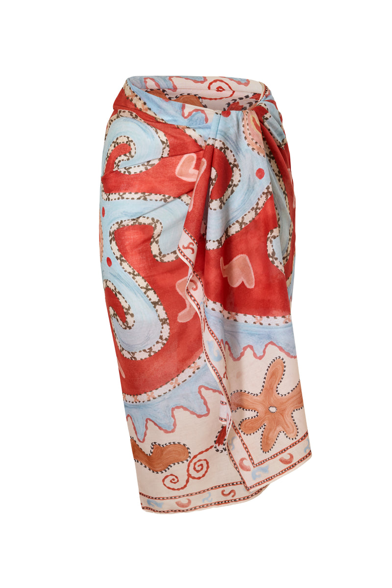 Starfish Pareo in Blue and Red