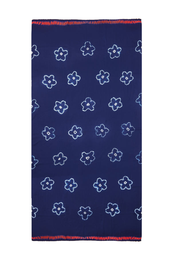 Shibori Flowers Pashmina in Navy