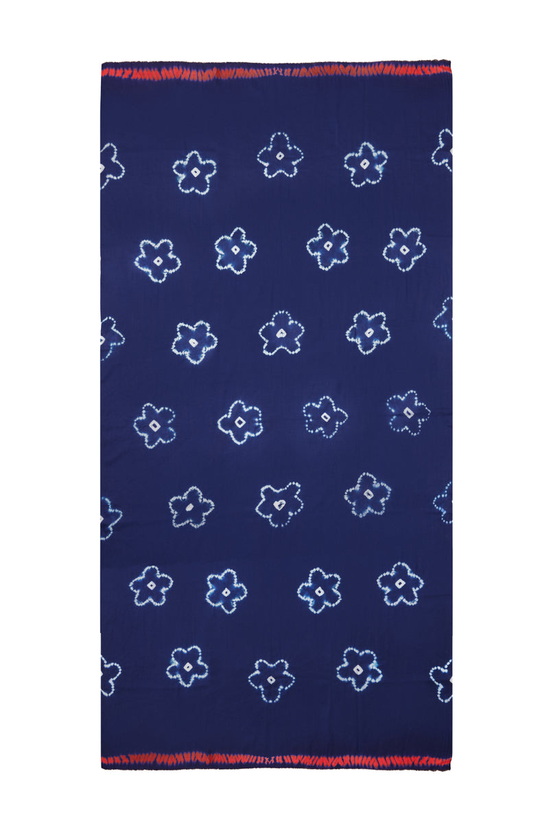 Shibori Flowers Pashmina in Navy