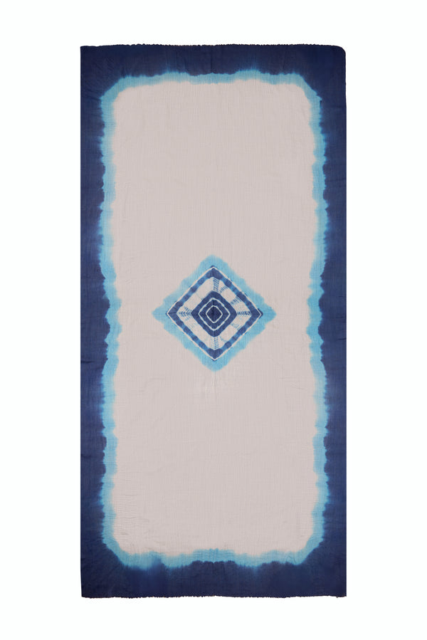 Dip Dye Edge with Evil Eye Pashmina - Natural Brown with Blue