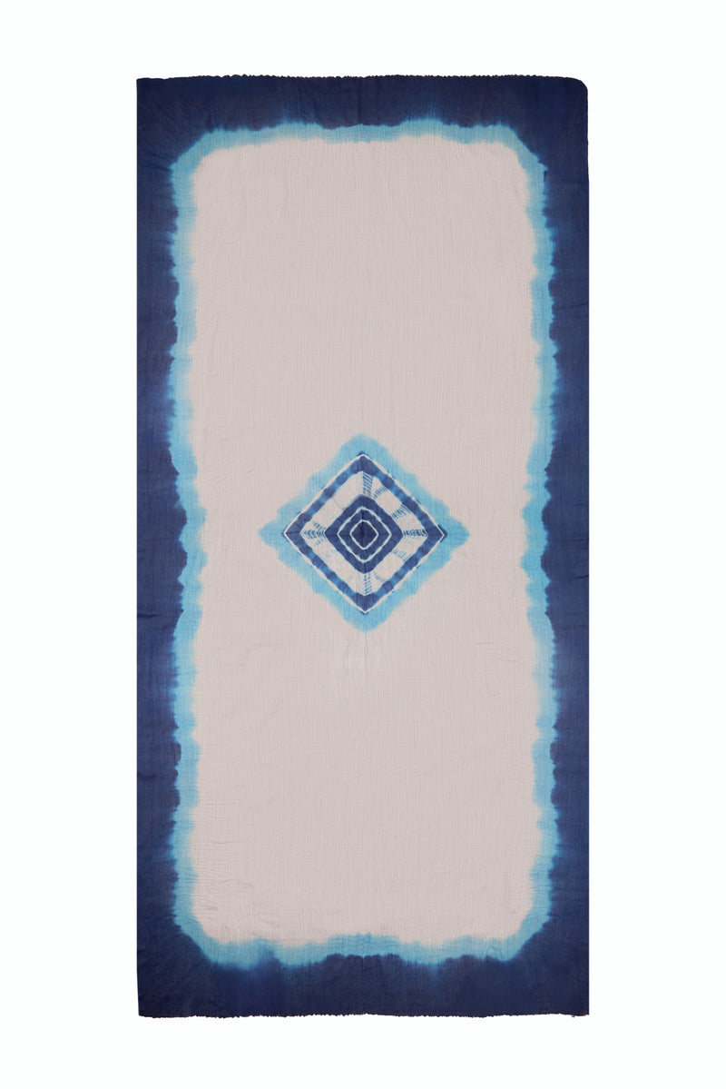 Dip Dye Edge with Evil Eye Pashmina - Natural Brown with Blue