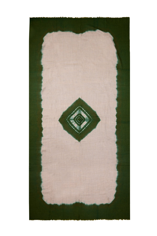 Dip Dye Edge with Evil Eye Pashmina - Natural Brown with Greens
