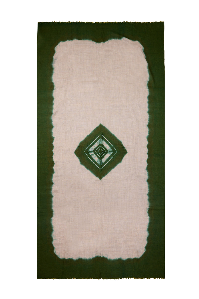 Dip Dye Edge with Evil Eye Pashmina - Natural Brown with Greens