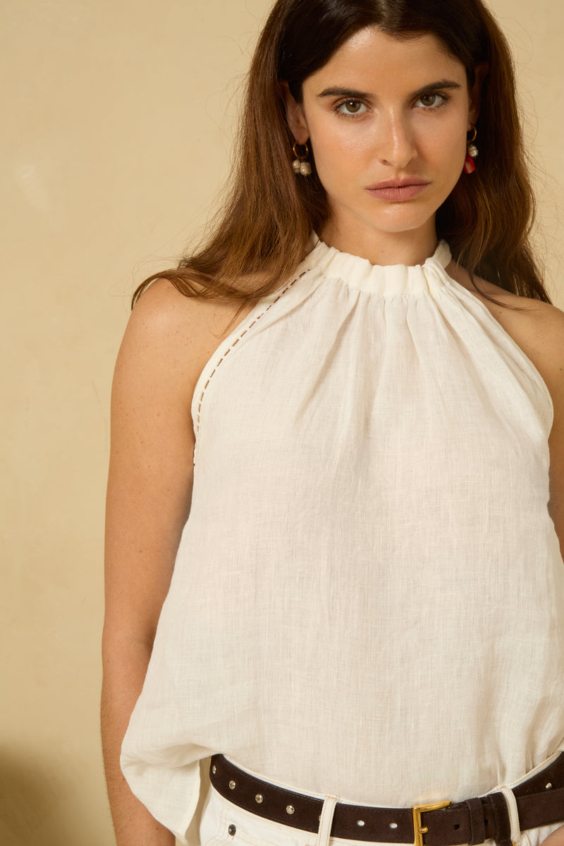 Ariadne Linen Halter Top in White