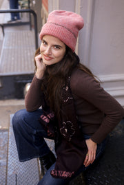 Bleecker Beanie Embroidered - Coral with Cinnamon Blanket Stitch