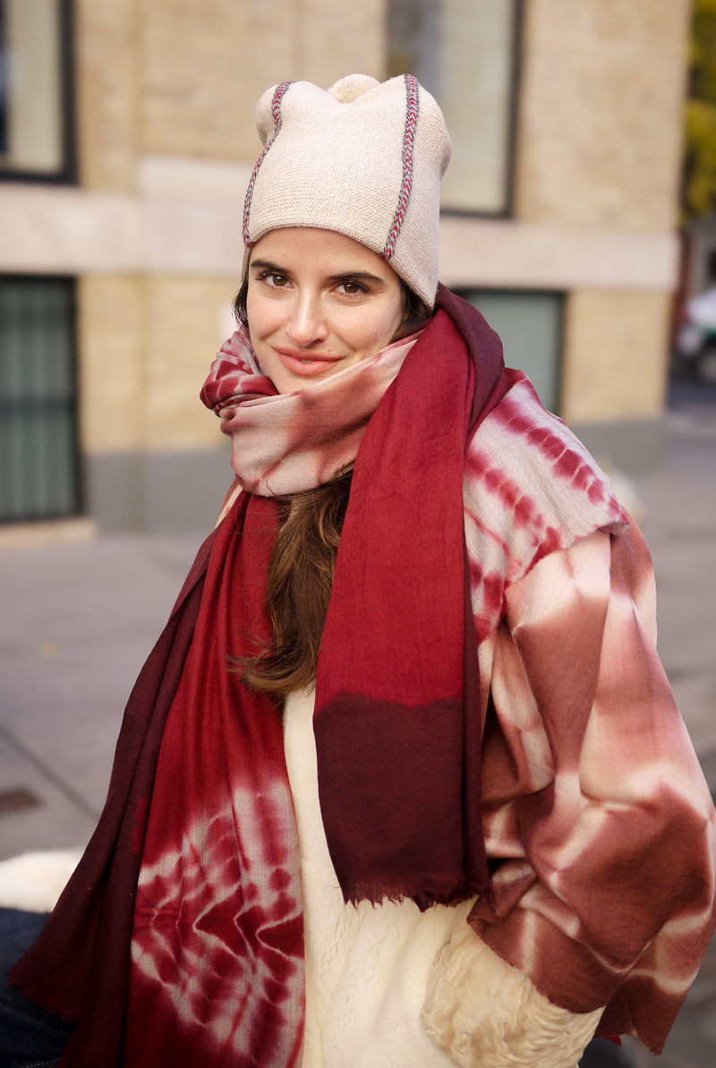 Clamp Dyed Pashmina - Gray Lilac & Twilight Mauve