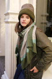 Reversible Bank Street Beanie - Dark Green and Cocoa