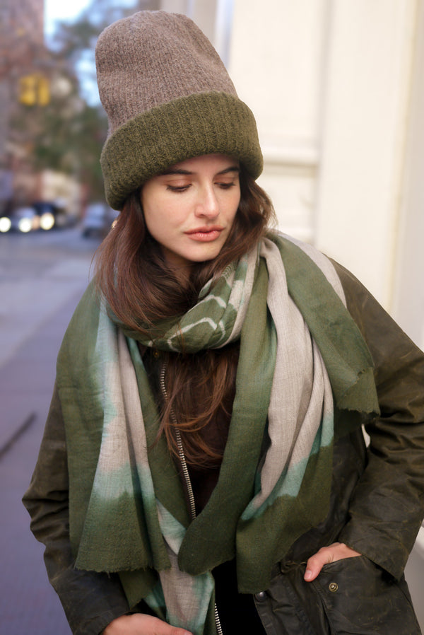 Reversible Bank Street Beanie - Dark Green and Cocoa