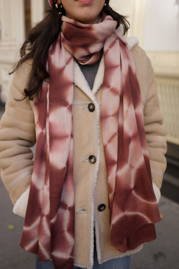 Clamp Dyed Pashmina in Gray Lilac & Twilight Mauve