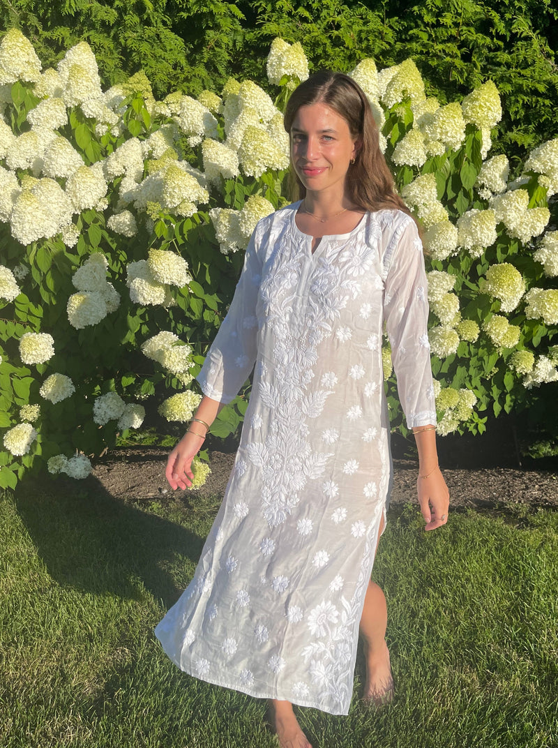 Leo Hand Embroidered Kurta Dress White