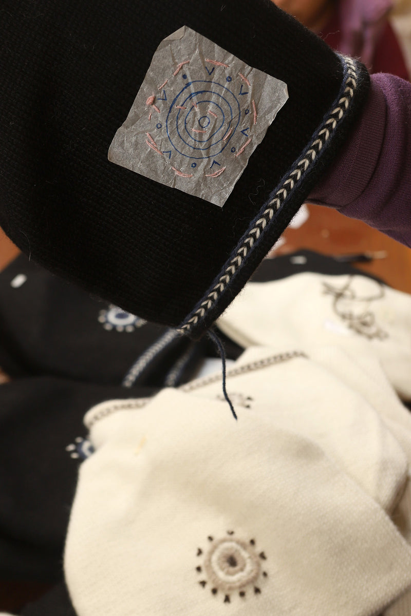 Evil Eye Beanie - Black with Blue Embroidery