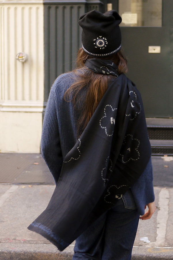 Evil Eye Beanie - Black with Blue Embroidery