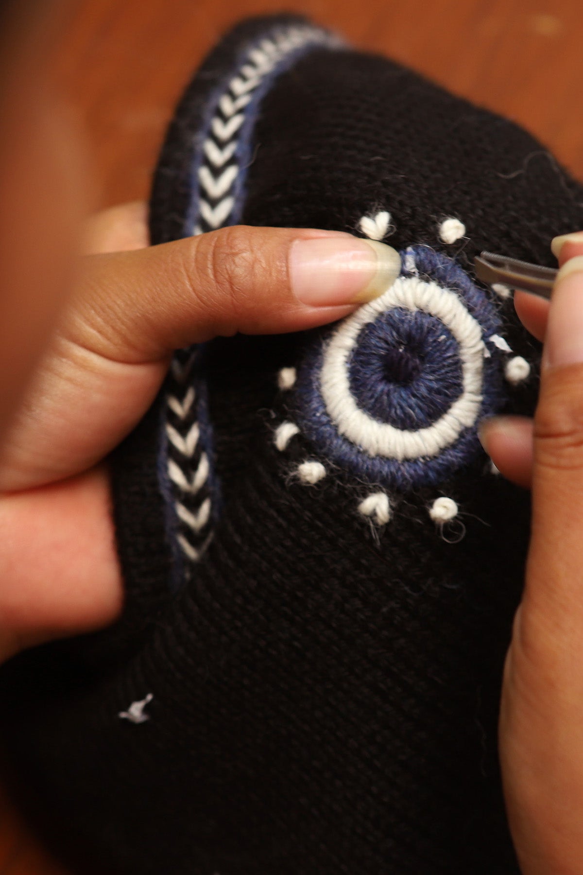 Evil Eye Beanie - Black with Blue Embroidery – Buggy NYC display picture 1