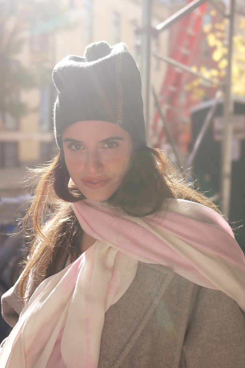 Evil Eye Hand Dyed Pashmina - Light Pink on Ivory Base