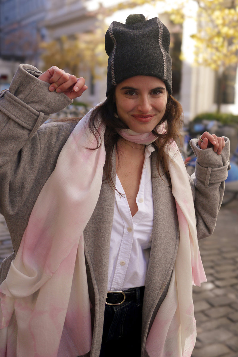 Evil Eye Hand Dyed Pashmina - Light Pink on Ivory Base