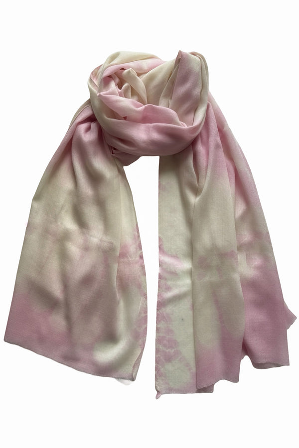 Evil Eye Hand Dyed Pashmina - Light Pink on Ivory Base