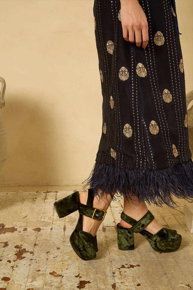 Fête Feather Dress in Midnight Blue