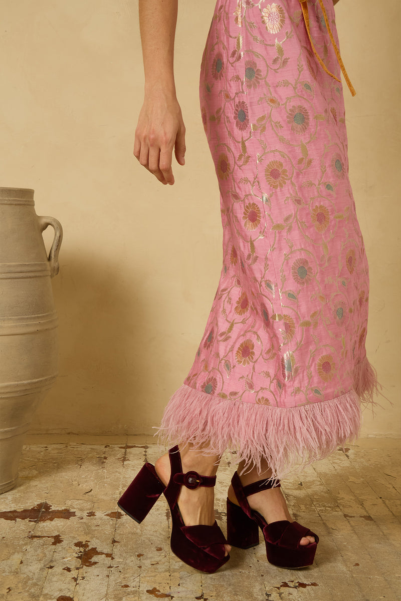 Fête Feather Dress in Pink Varanasi
