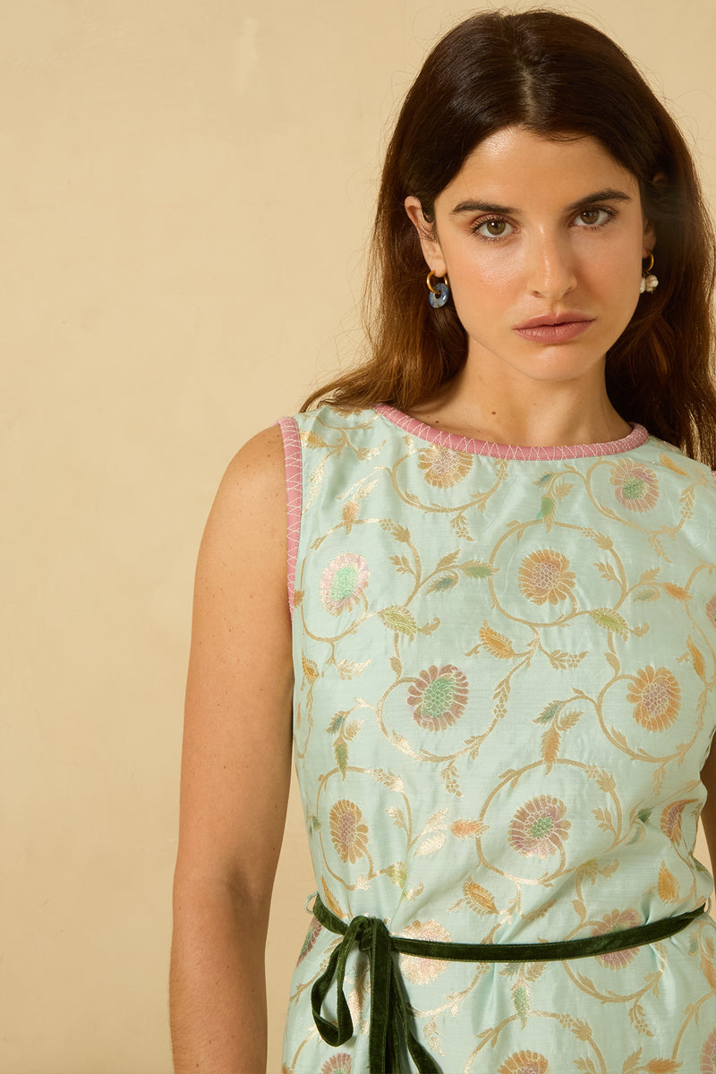 Fête Feather Dress in Seafoam Varanasi