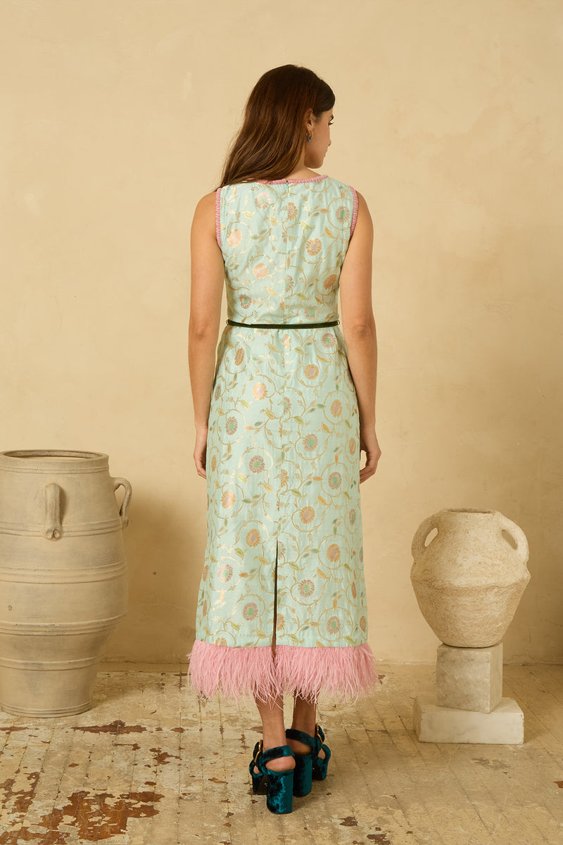 Fête Feather Dress in Seafoam Varanasi