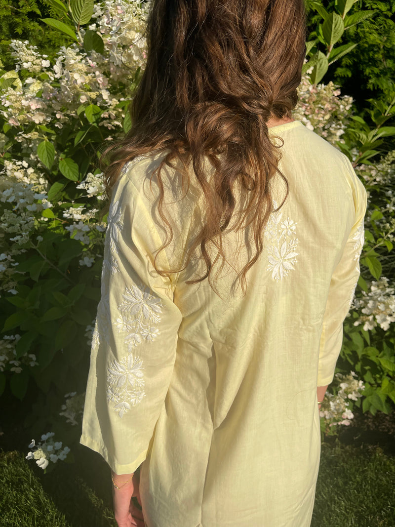 Leo Hand Embroidered Kurta Dress Lemon