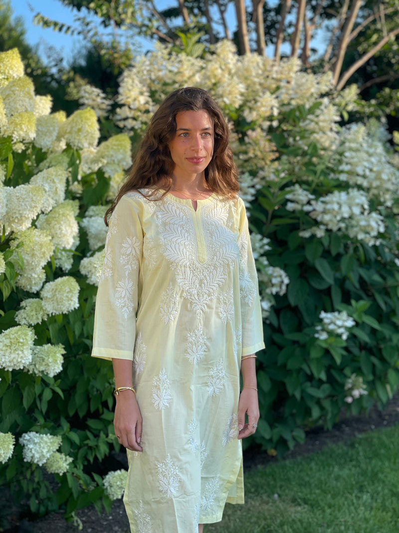 Leo Hand Embroidered Kurta Dress Lemon