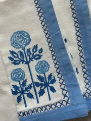 Modern Floral Napkins with Embroidery in Grecian Blues, Set of 4