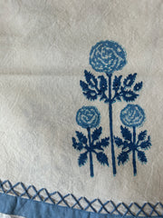 Modern Floral TABLECLOTH with Wide Border in Grecian Blues- MORE SIZES