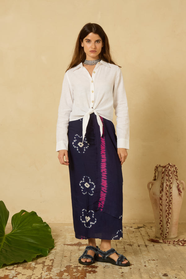 Shibori Flowers Pashmina in Navy