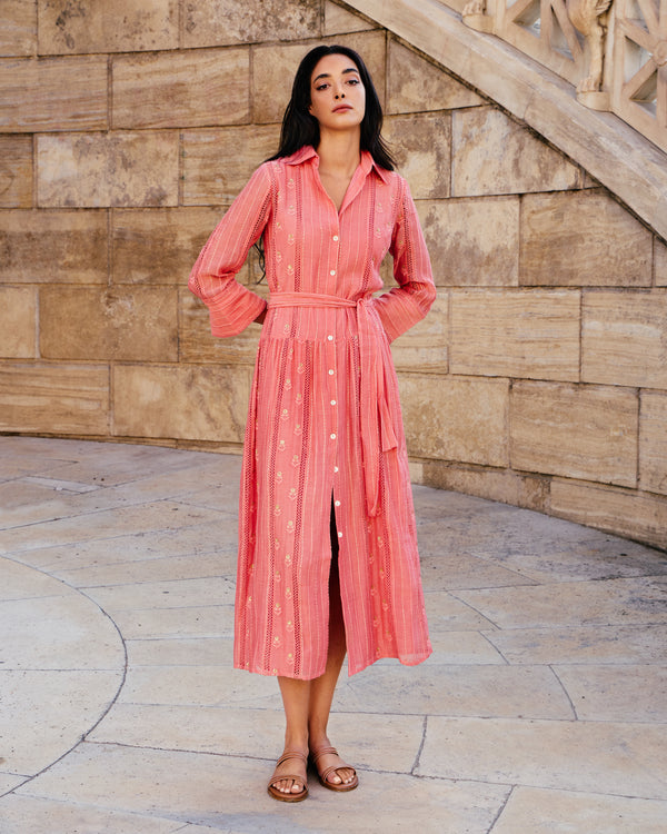 Coral Sequin Shirt Dress