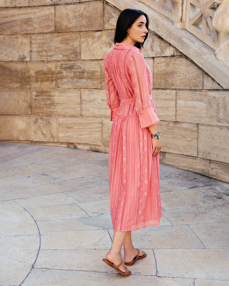 Coral Sequin Shirt Dress