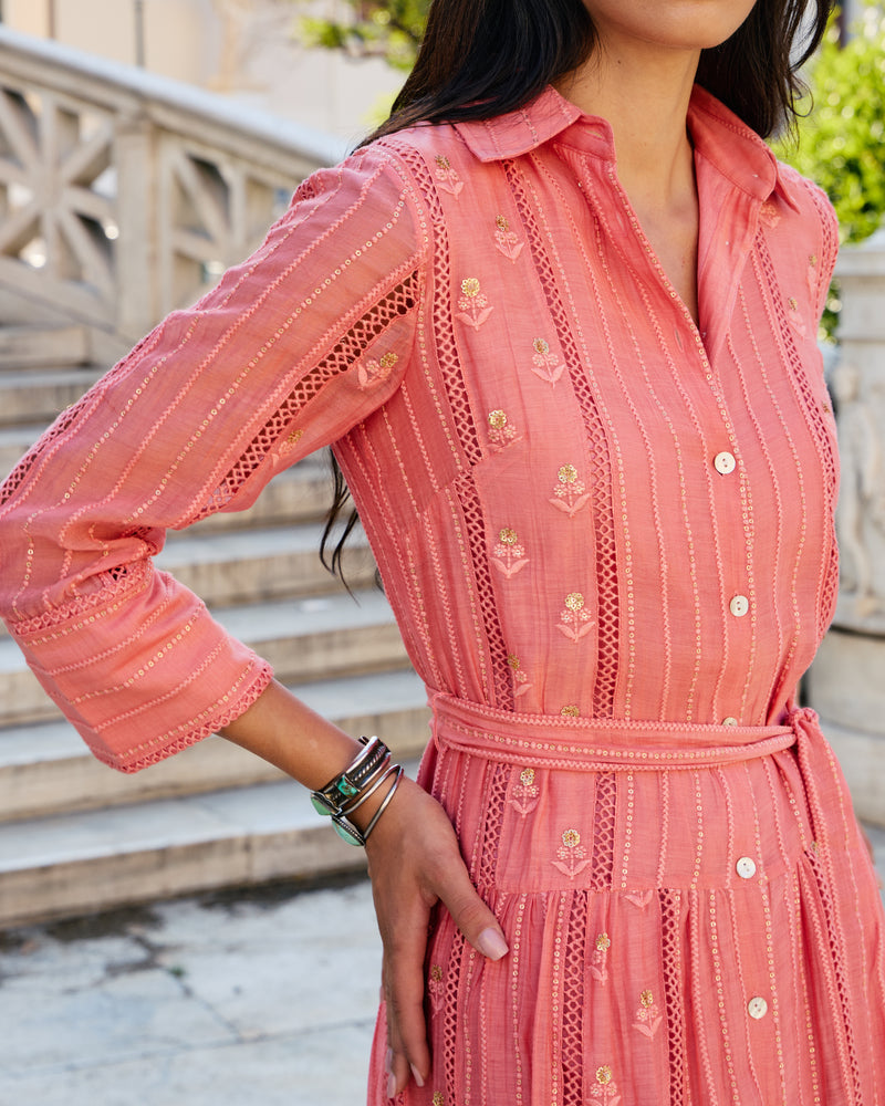 Coral Sequin Shirt Dress