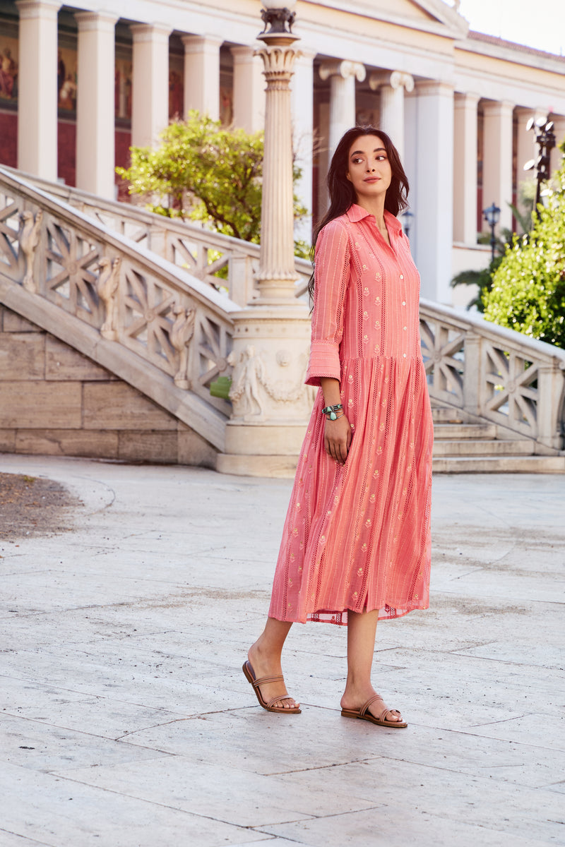 Coral Sequin Shirt Dress