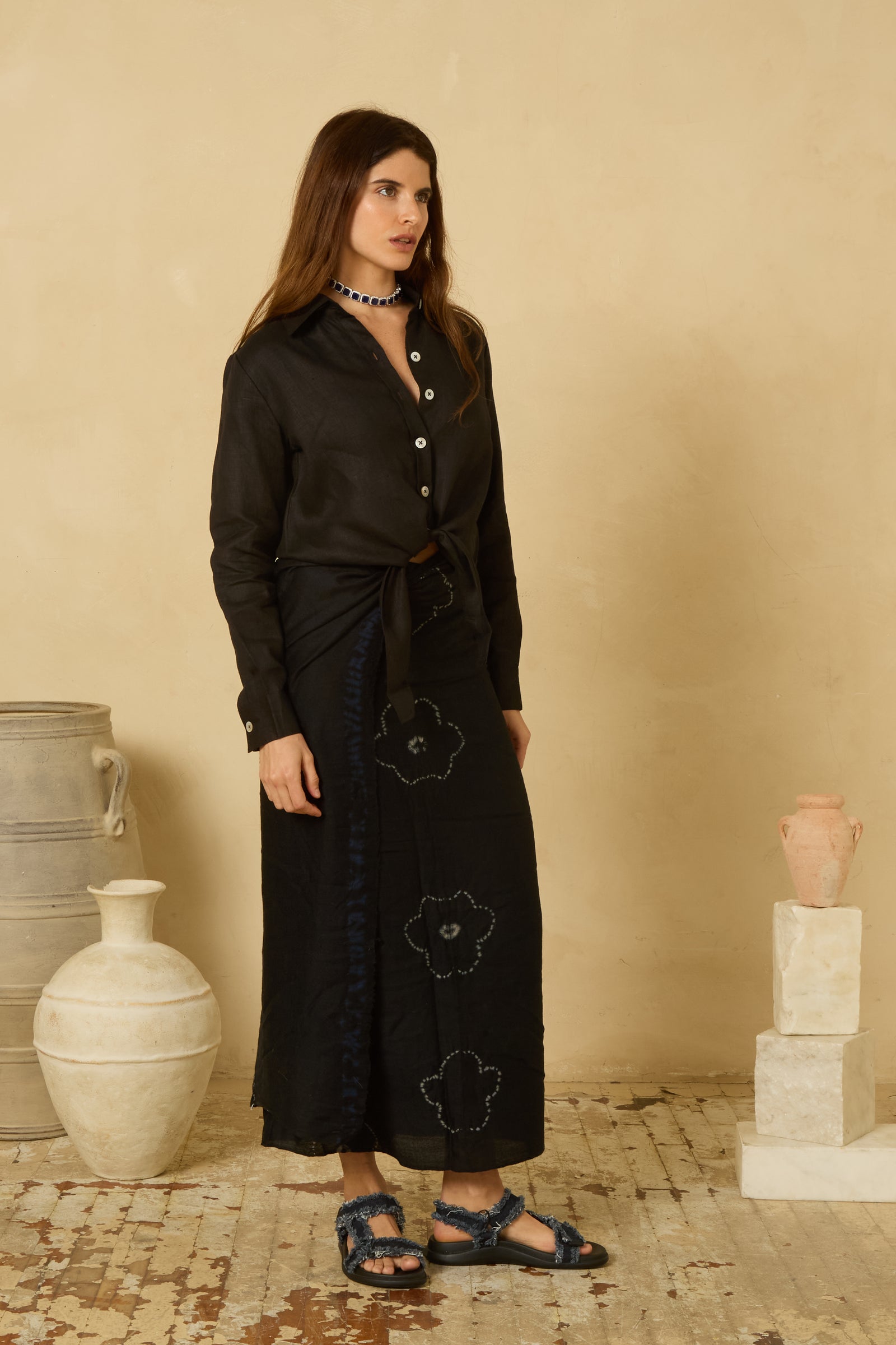 Linen Tie Shirt in Black – Buggy NYC